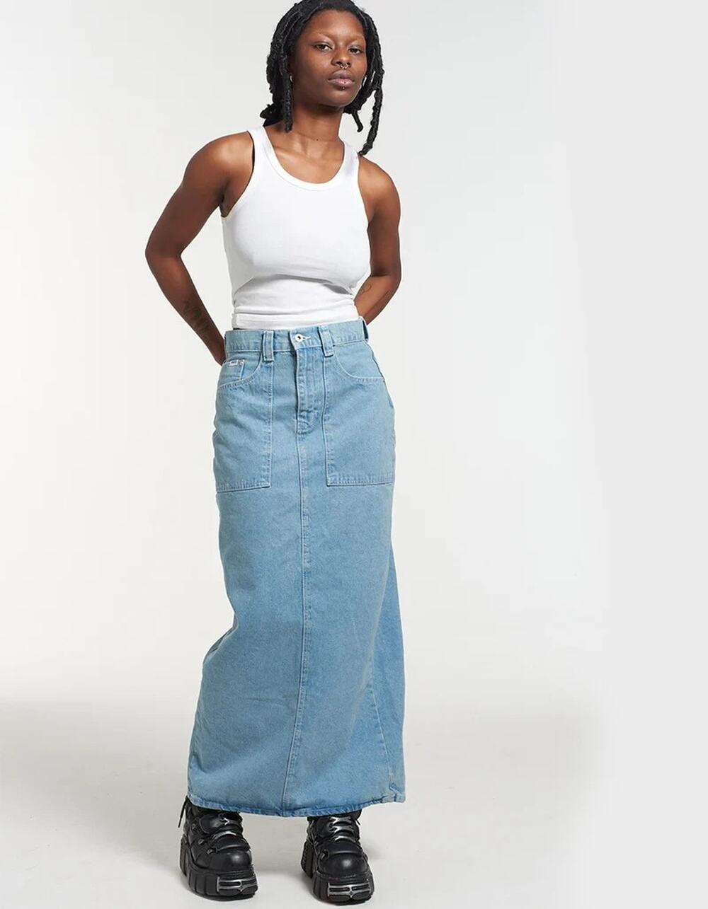 The Ragged Priest Womens Maxi Skirt Carpenter Denim Jeans Blue, Sz L